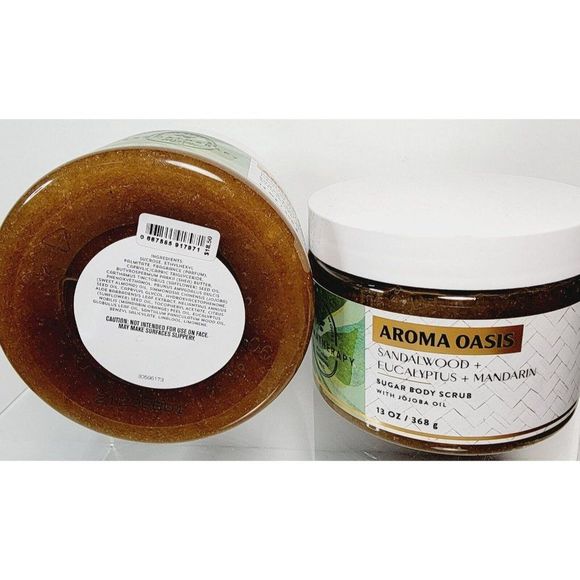 2 Bath & Body Works AROMA OASIS Sugar SCRUB SANDALWOOD EUCALYPTUS MANDARIN 13oz - Picture 7 of 8